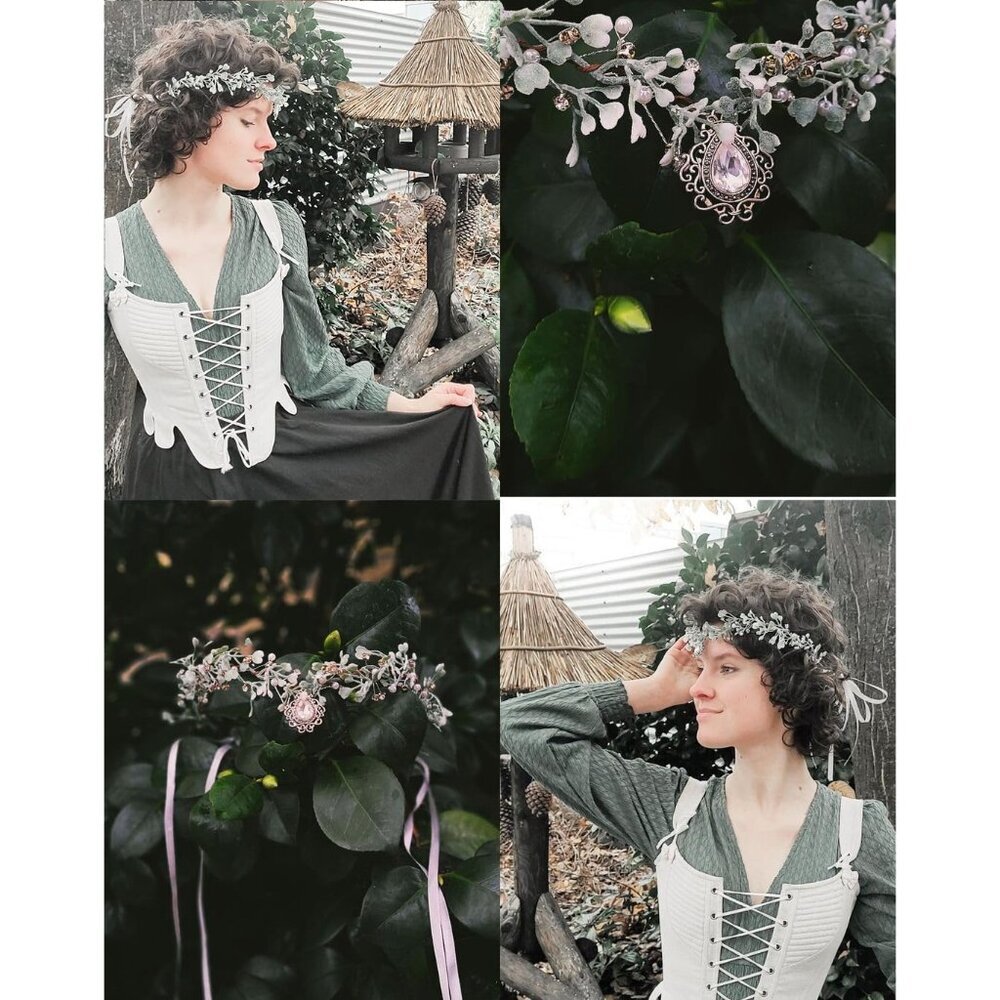 Fairy Flower Crown Women Elf Headpiece Forest Floral Headband Renaissance Hallow - Picture 5 of 8